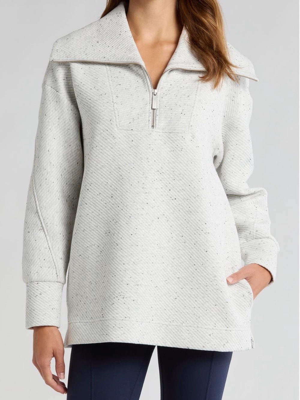 NWOT Sweat Betty Radiant women’s Half-Zip Pullover Sweater - white speckle size8